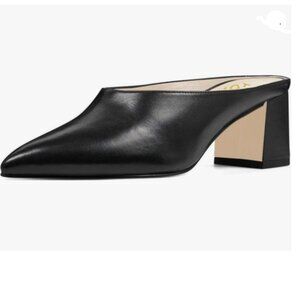 YDN Women Retro Pointed Toe Mules Pump Block Mid Heel Slip On Slide Sandal Black